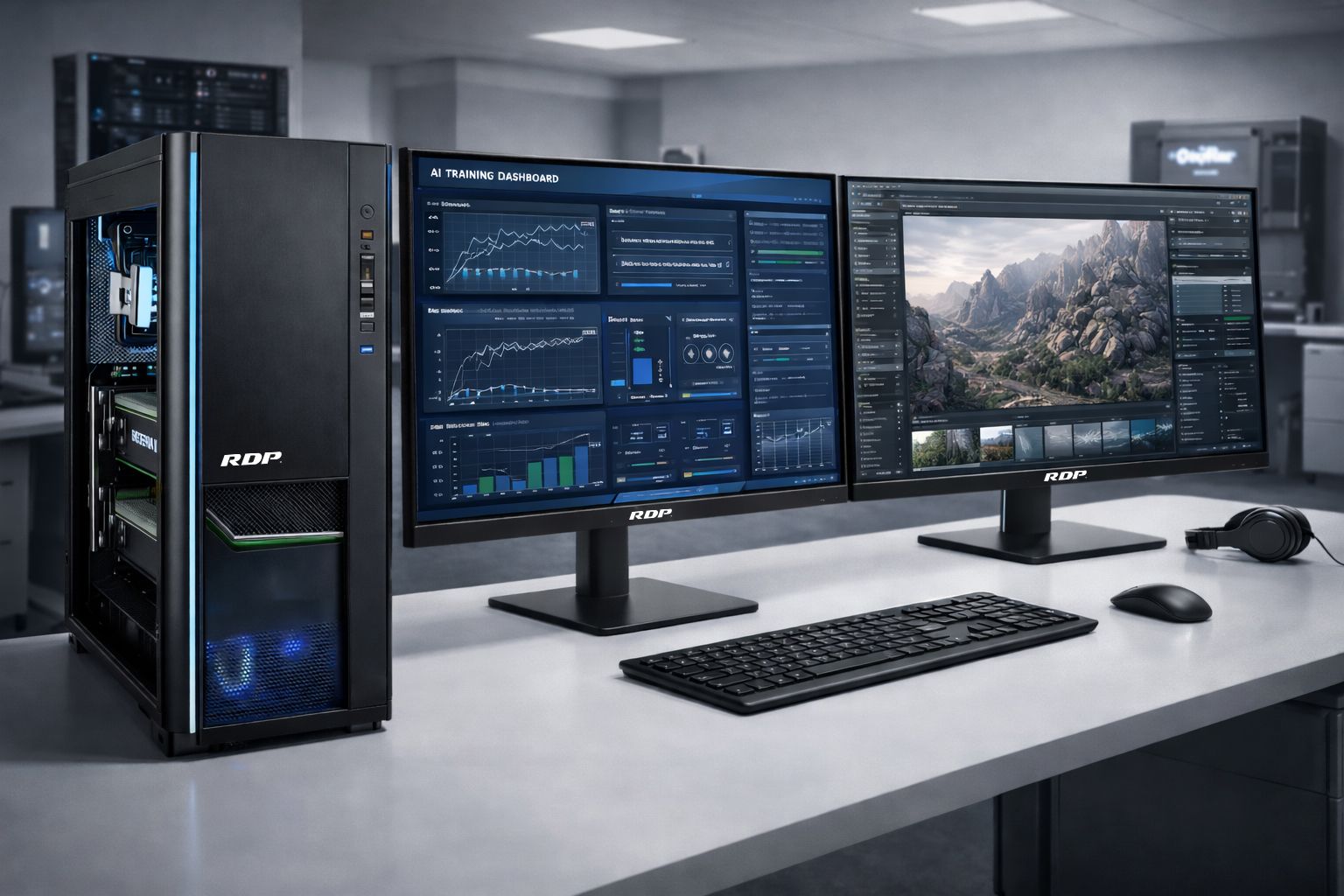 RDP GPU workstations with NVIDIA RTX for AI and 3D rendering